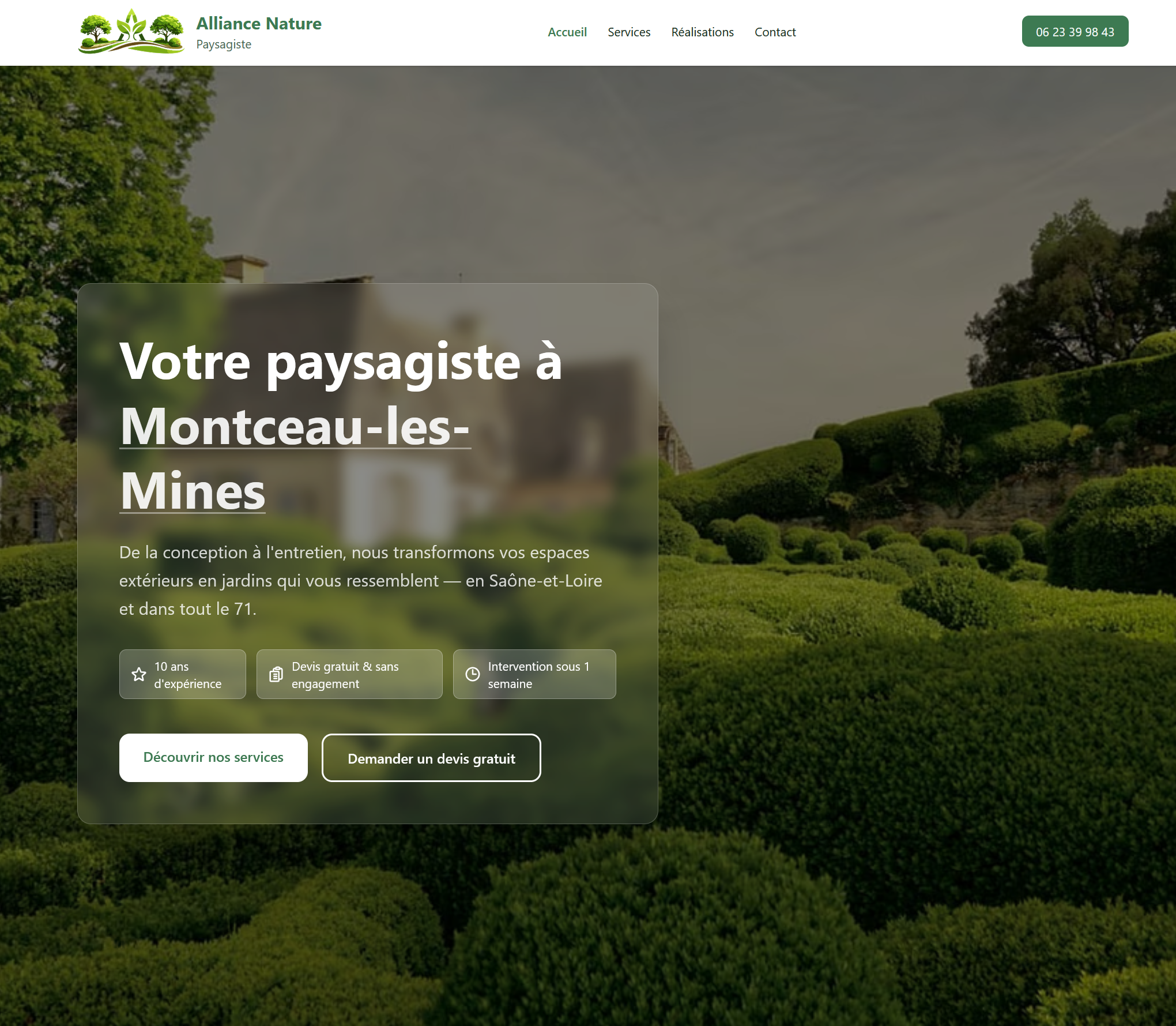 Capture d'écran du site Alliance Nature