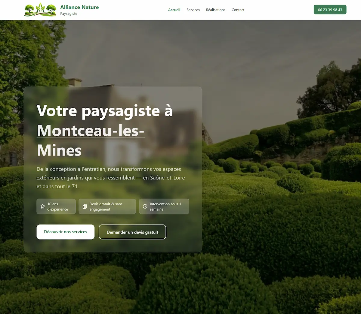 Capture d'écran du site Alliance Nature
