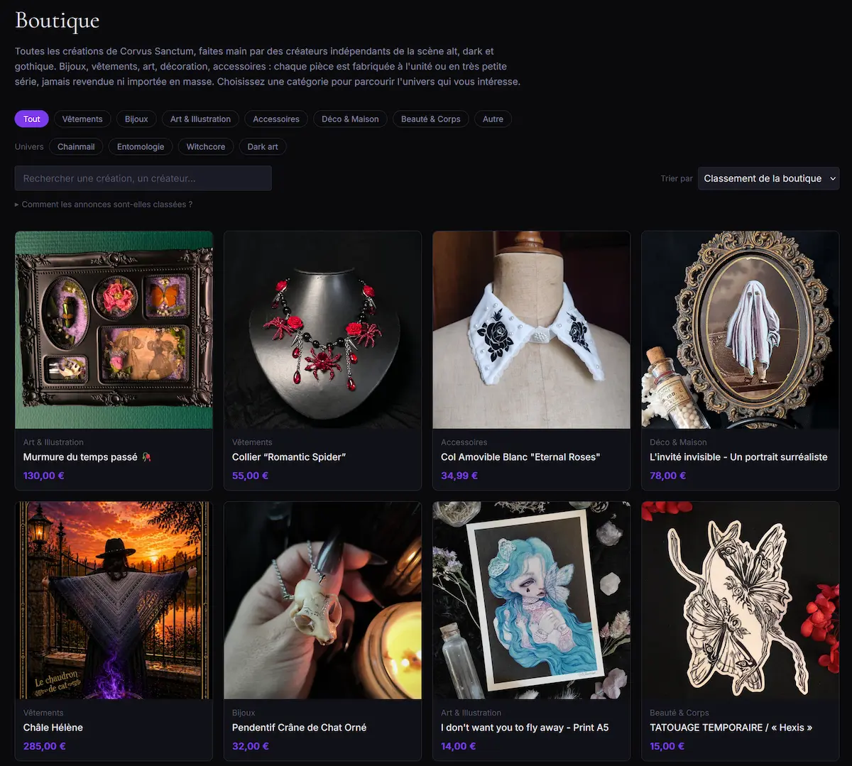 Capture d'écran du site Corvus Sanctum